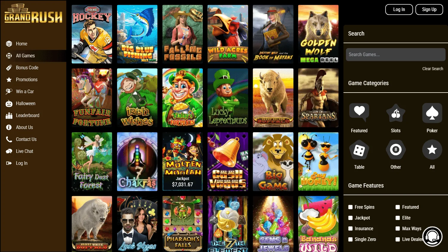 Grand Rush Casino desktop games