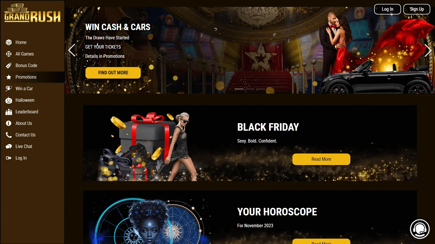 Grand Rush Casino desktop promotions